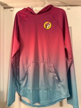 Pink to Blue Ombre Hoodie with “Buc-ees” logo Med